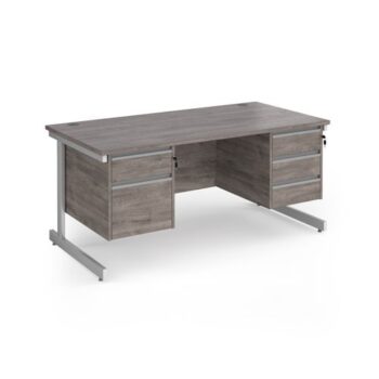 Contract 25 straight desk with 2 and 3 drawer pedestals and white cantilever leg 1600mm x 800mm - Grey Oak Top - CC16S23-WH-GO