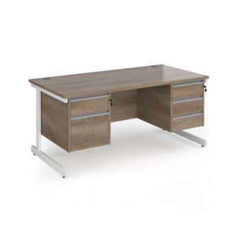 Contract 25 straight desk with 2 and 3 drawer pedestals and white cantilever leg 1600mm x 800mm - Nebraska Oak Top - CC16S23-WH-NO