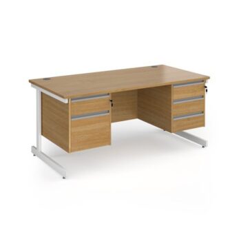 Contract 25 straight desk with 2 and 3 drawer pedestals and white cantilever leg 1600mm x 800mm - Oak Top - CC16S23-WH-O