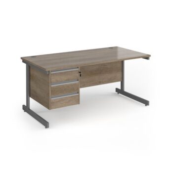 Contract 25 straight desk with 3 drawer pedestal and graphite cantilever leg 1600mm x 800mm - Nebraska Oak Top - CC16S3-G-NO