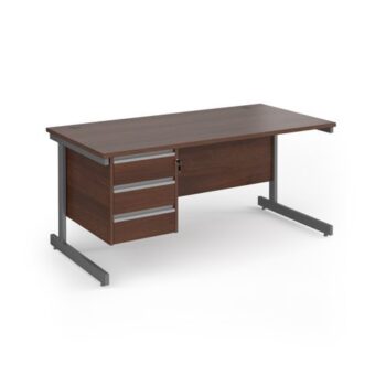 Contract 25 straight desk with 3 drawer pedestal and graphite cantilever leg 1600mm x 800mm - Walnut top - CC16S3-G-W