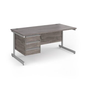 Contract 25 straight desk with 3 drawer pedestal and white cantilever leg 1600mm x 800mm - Grey Oak Top - CC16S3-WH-GO
