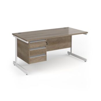Contract 25 straight desk with 3 drawer pedestal and white cantilever leg 1600mm x 800mm - Nebraska Oak Top - CC16S3-WH-NO