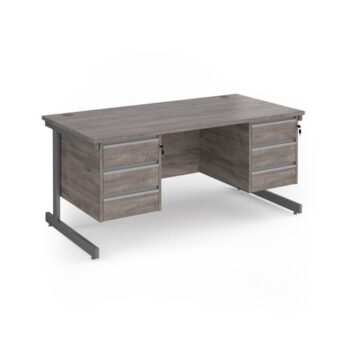 Contract 25 straight desk with 3 and 3 drawer pedestals and graphite cantilever leg 1600mm x 800mm - Grey Oak Top - CC16S33-G-GO
