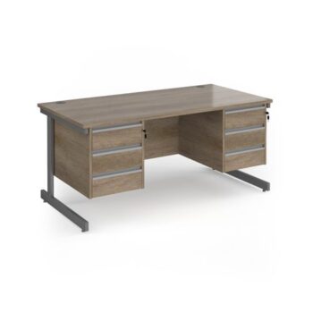 Contract 25 straight desk with 3 and 3 drawer pedestals and graphite cantilever leg 1600mm x 800mm - Nebraska Oak Top - CC16S33-G-NO