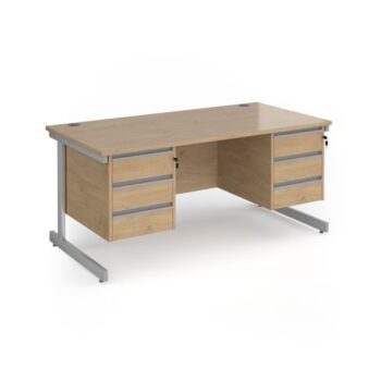 Contract 25 straight desk with 3 and 3 drawer pedestals and silver cantilever leg 1600mm x 800mm - Kendal Oak Top - CC16S33-S-KO
