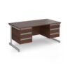 Contract 25 straight desk with 3 and 3 drawer pedestals and silver cantilever leg 1600mm x 800mm - Walnut top - CC16S33-S-W