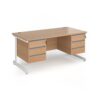 Contract 25 straight desk with 3 and 3 drawer pedestals and white cantilever leg 1600mm x 800mm - Beech top - CC16S33-WH-B