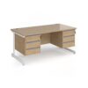 Contract 25 straight desk with 3 and 3 drawer pedestals and white cantilever leg 1600mm x 800mm - Kendal Oak Top - CC16S33-WH-KO