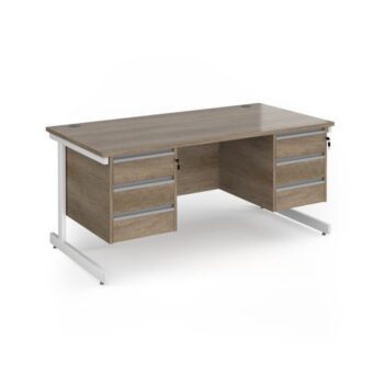 Contract 25 straight desk with 3 and 3 drawer pedestals and white cantilever leg 1600mm x 800mm - Nebraska Oak Top - CC16S33-WH-NO