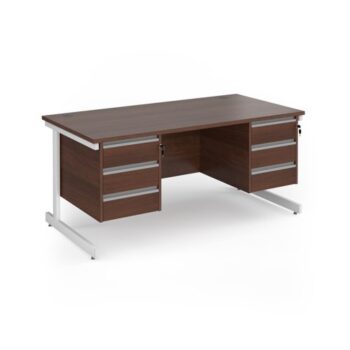 Contract 25 straight desk with 3 and 3 drawer pedestals and white cantilever leg 1600mm x 800mm - Walnut top - CC16S33-WH-W