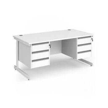 Contract 25 straight desk with 3 and 3 drawer pedestals and white cantilever leg 1600mm x 800mm - White Top - CC16S33-WH-WH