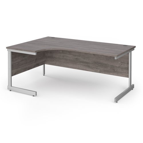 Contract 25 left hand ergonomic desk with silver cantilever leg 1800mm - Grey Oak Top - CC18EL-S-GO