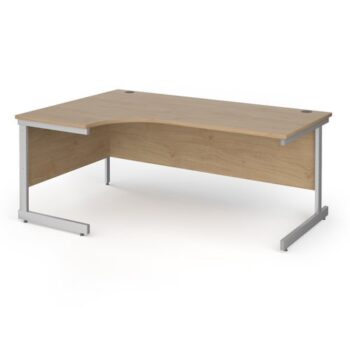 Contract 25 left hand ergonomic desk with silver cantilever leg 1800mm - Kendal Oak Top - CC18EL-S-KO