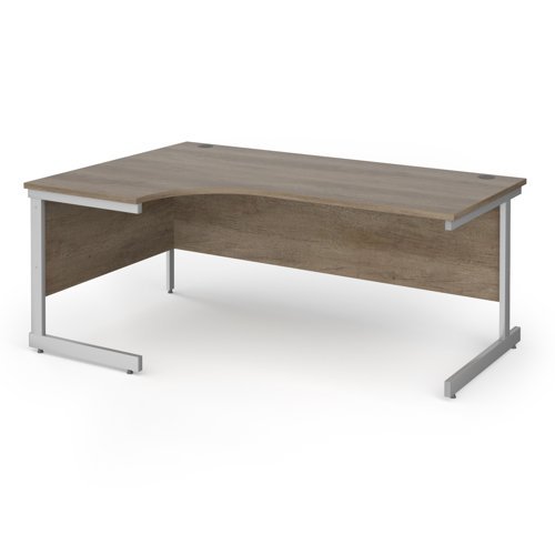 Contract 25 left hand ergonomic desk with silver cantilever leg 1800mm - Nebraska Oak Top - CC18EL-S-NO