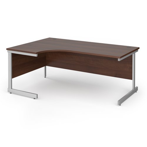 Contract 25 left hand ergonomic desk with silver cantilever leg 1800mm - Walnut top - CC18EL-S-W