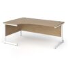 Contract 25 left hand ergonomic desk with white cantilever leg 1800mm - Kendal Oak Top - CC18EL-WH-KO