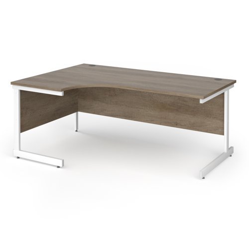 Contract 25 left hand ergonomic desk with white cantilever leg 1800mm - Nebraska Oak Top - CC18EL-WH-NO