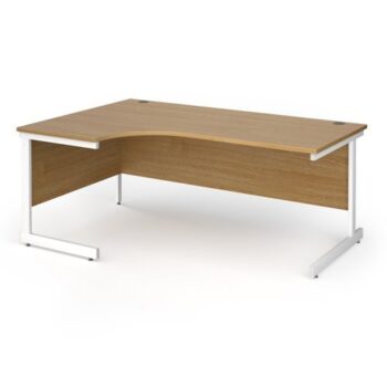 Contract 25 left hand ergonomic desk with white cantilever leg 1800mm - Oak Top - CC18EL-WH-O