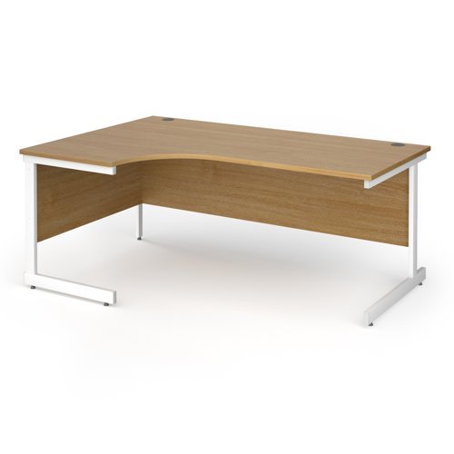 Contract 25 left hand ergonomic desk with white cantilever leg 1800mm - Oak Top - CC18EL-WH-O