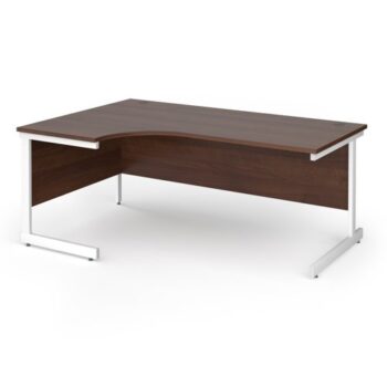 Contract 25 left hand ergonomic desk with white cantilever leg 1800mm - Walnut top - CC18EL-WH-W
