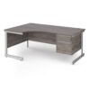 Contract 25 left hand ergonomic desk with 2 drawer pedestal and silver cantilever leg 1800mm - Grey Oak Top - CC18EL2-S-GO