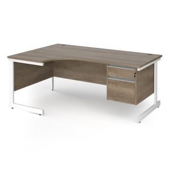 Contract 25 left hand ergonomic desk with 2 drawer pedestal and white cantilever leg 1800mm - Nebraska Oak Top - CC18EL2-WH-NO