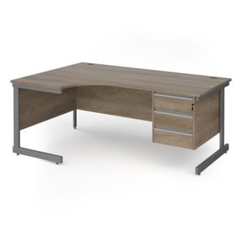Contract 25 left hand ergonomic desk with 3 drawer pedestal and graphite cantilever leg 1800mm - Nebraska Oak Top - CC18EL3-G-NO