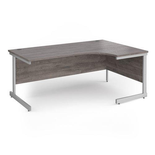 Contract 25 right hand ergonomic desk with silver cantilever leg 1800mm - Grey Oak Top - CC18ER-S-GO