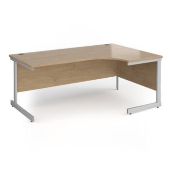 Contract 25 right hand ergonomic desk with silver cantilever leg 1800mm - Kendal Oak Top - CC18ER-S-KO