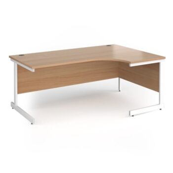 Contract 25 right hand ergonomic desk with white cantilever leg 1800mm - Beech top - CC18ER-WH-B