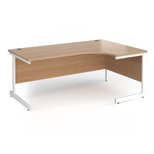 Contract 25 right hand ergonomic desk with white cantilever leg 1800mm - Beech top - CC18ER-WH-B