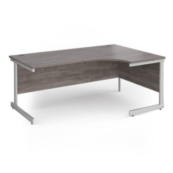 Contract 25 right hand ergonomic desk with white cantilever leg 1800mm - Grey Oak Top - CC18ER-WH-GO