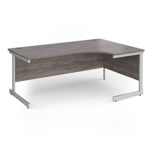 Contract 25 right hand ergonomic desk with white cantilever leg 1800mm - Grey Oak Top - CC18ER-WH-GO