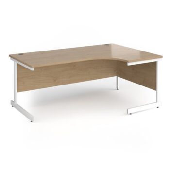 Contract 25 right hand ergonomic desk with white cantilever leg 1800mm - Kendal Oak Top - CC18ER-WH-KO