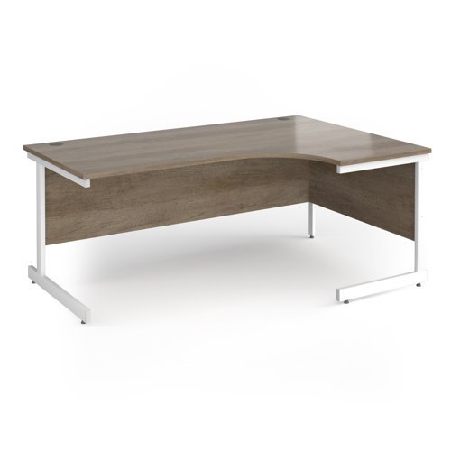 Contract 25 right hand ergonomic desk with white cantilever leg 1800mm - Nebraska Oak Top - CC18ER-WH-NO
