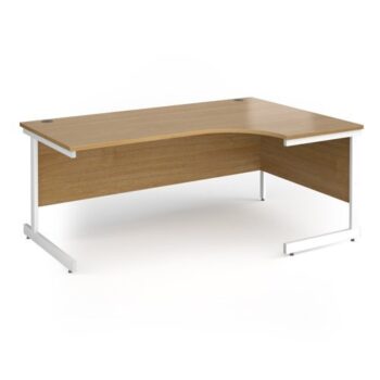 Contract 25 right hand ergonomic desk with white cantilever leg 1800mm - Oak Top - CC18ER-WH-O
