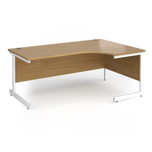 Contract 25 right hand ergonomic desk with white cantilever leg 1800mm - Oak Top - CC18ER-WH-O