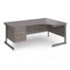 Contract 25 right hand ergonomic desk with 2 drawer pedestal and graphite cantilever leg 1800mm - Grey Oak Top - CC18ER2-G-GO