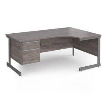 Contract 25 right hand ergonomic desk with 2 drawer pedestal and graphite cantilever leg 1800mm - Grey Oak Top - CC18ER2-G-GO