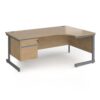 Contract 25 right hand ergonomic desk with 2 drawer pedestal and graphite cantilever leg 1800mm - Kendal Oak Top - CC18ER2-G-KO