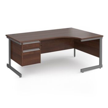 Contract 25 right hand ergonomic desk with 2 drawer pedestal and graphite cantilever leg 1800mm - Walnut top - CC18ER2-G-W