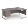 Contract 25 right hand ergonomic desk with 2 drawer pedestal and silver cantilever leg 1800mm - Grey Oak Top - CC18ER2-S-GO