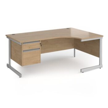 Contract 25 right hand ergonomic desk with 2 drawer pedestal and silver cantilever leg 1800mm - Kendal Oak Top - CC18ER2-S-KO
