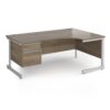 Contract 25 right hand ergonomic desk with 2 drawer pedestal and silver cantilever leg 1800mm - Nebraska Oak Top - CC18ER2-S-NO