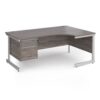 Contract 25 right hand ergonomic desk with 2 drawer pedestal and white cantilever leg 1800mm - Grey Oak Top - CC18ER2-WH-GO