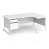 Contract 25 right hand ergonomic desk with 2 drawer pedestal and white cantilever leg 1800mm - White Top - CC18ER2-WH-WH