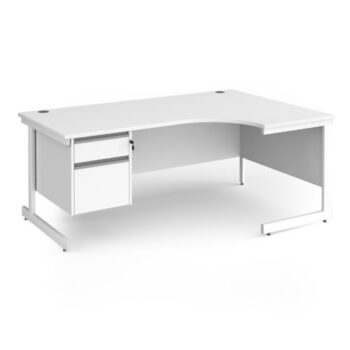 Contract 25 right hand ergonomic desk with 2 drawer pedestal and white cantilever leg 1800mm - White Top - CC18ER2-WH-WH