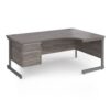 Contract 25 right hand ergonomic desk with 3 drawer pedestal and graphite cantilever leg 1800mm - Grey Oak Top - CC18ER3-G-GO