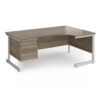 Contract 25 right hand ergonomic desk with 3 drawer pedestal and silver cantilever leg 1800mm - Nebraska Oak Top - CC18ER3-S-NO